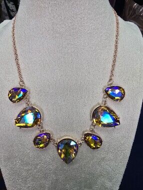 NEW Women's Iridescent Teardrop Statement Necklace SET #0350